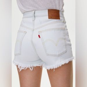 LEVI'S PREMIUM 501 CUT OFF SHORTS IN BABY BLUE